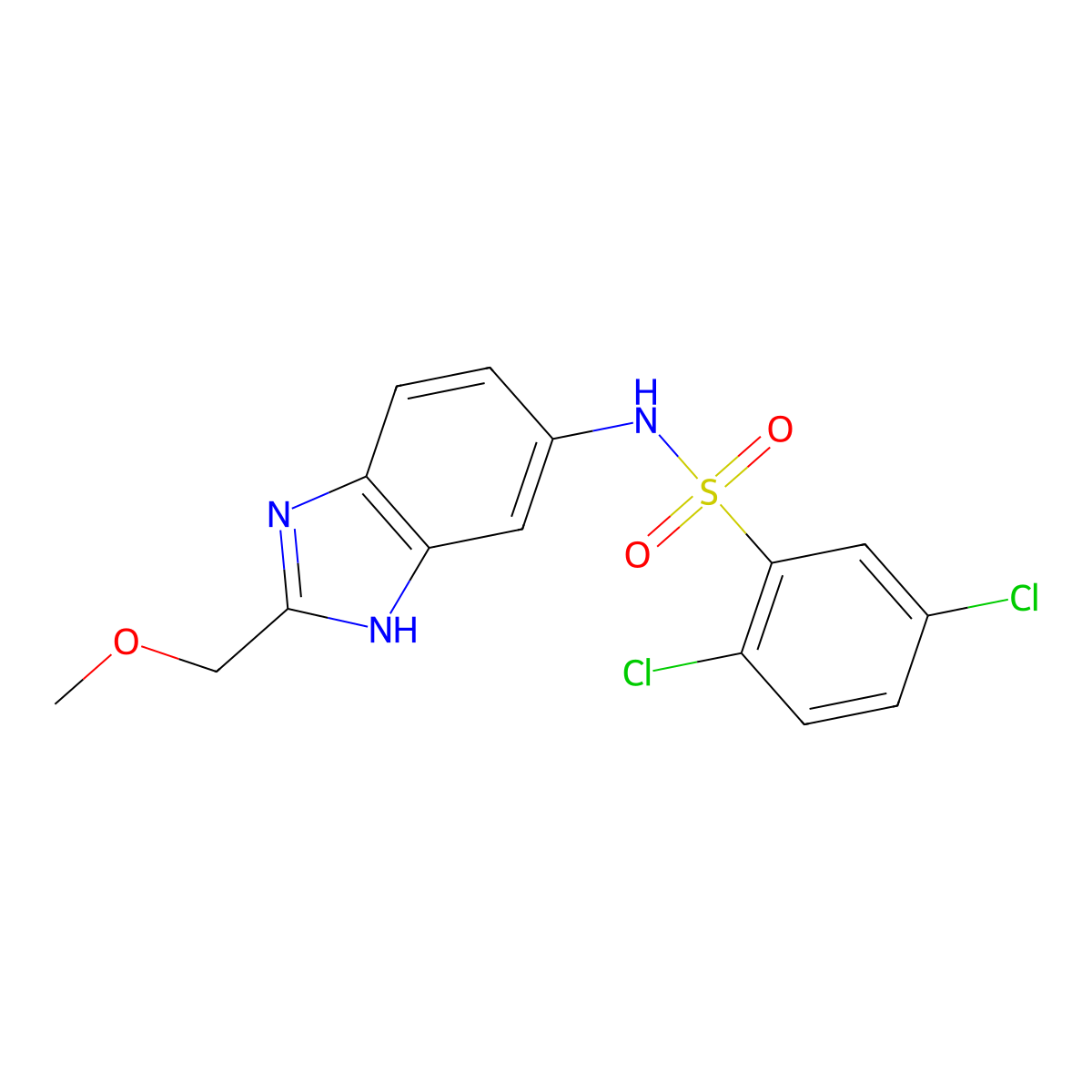 2,5-dichloro-N-[2-(methoxymethyl)-1H-benzimidazol-5-yl]benzenesulfonamide molecular structure, CAS 1224160-94-4