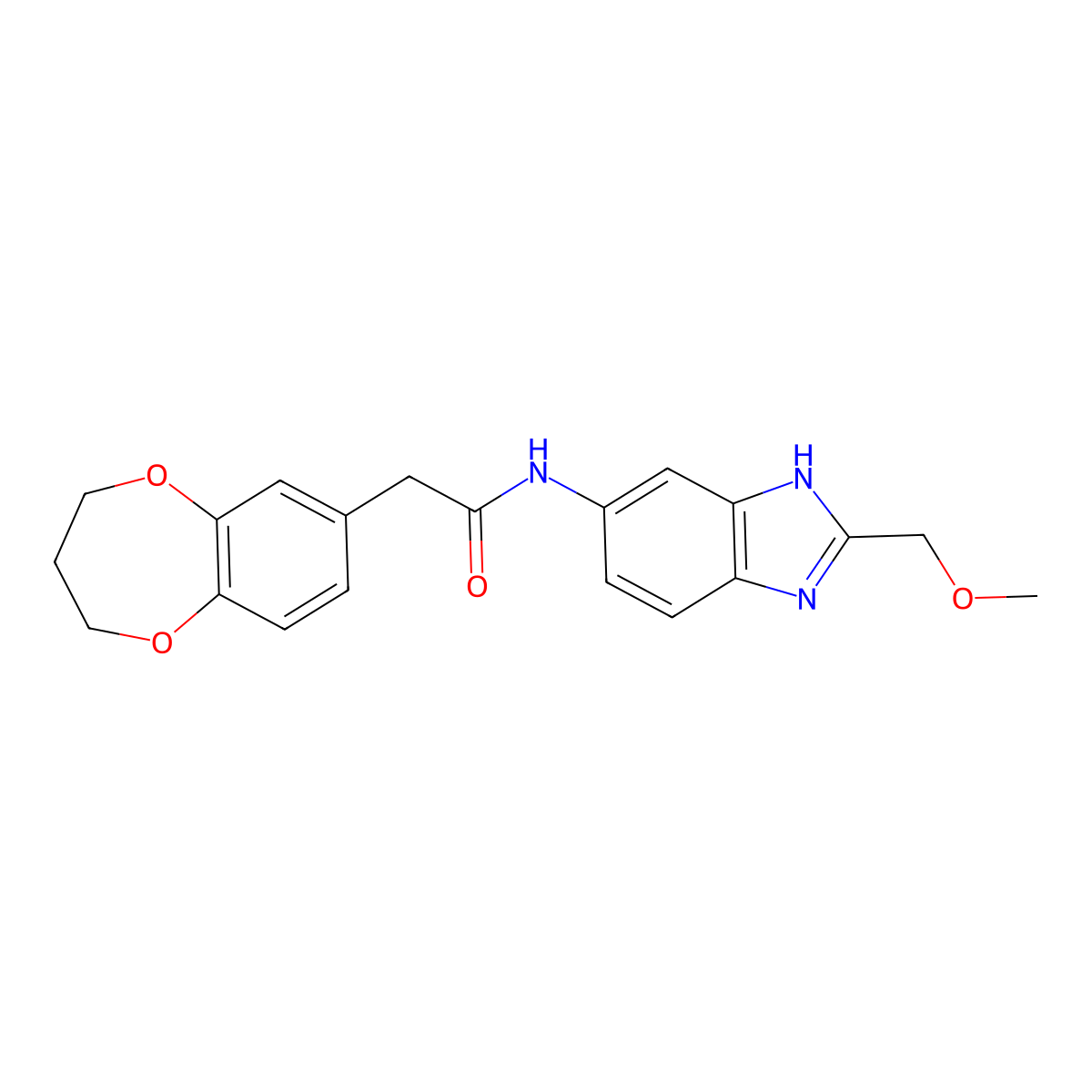 2-(3,4-dihydro-2H-1,5-benzodioxepin-7-yl)-N-[2-(methoxymethyl)-1H-benzimidazol-5-yl]acetamide molecular structure, CAS 1224162-60-0