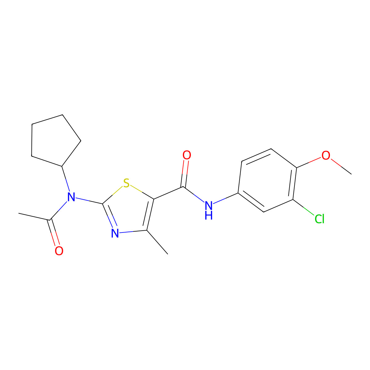 2-[acetyl(cyclopentyl)amino]-N-(3-chloro-4-methoxyphenyl)-4-methyl-1,3-thiazole-5-carboxamide molecular structure, CAS 1224162-86-0