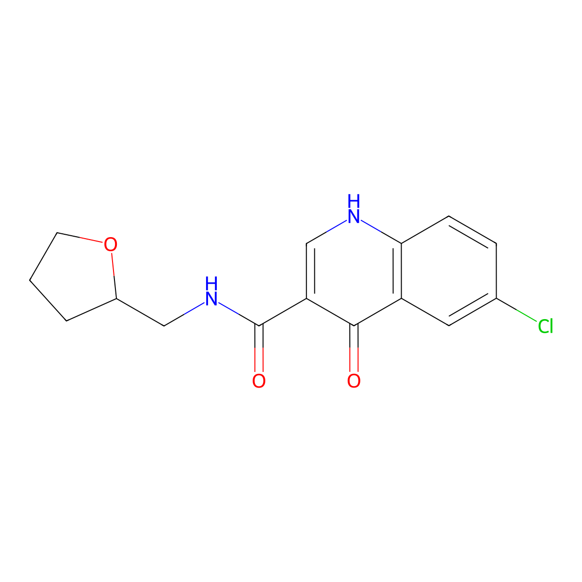 6-chloro-4-oxo-N-(tetrahydrofuran-2-ylmethyl)-1,4-dihydroquinoline-3-carboxamide molecular structure, CAS 1224163-08-9