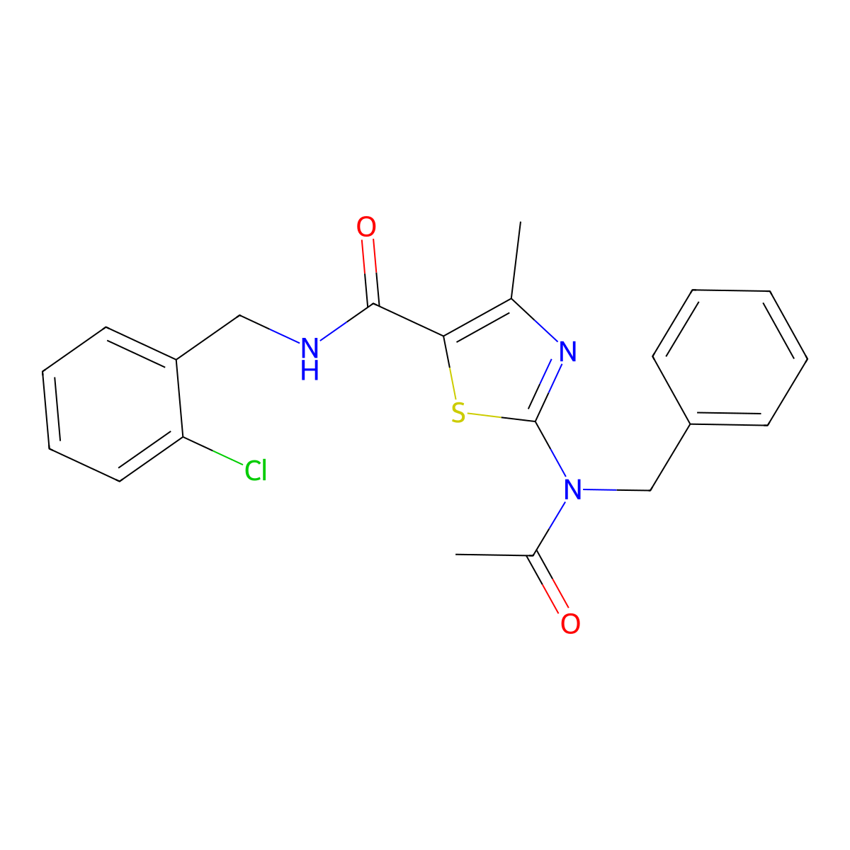 2-[acetyl(benzyl)amino]-N-(2-chlorobenzyl)-4-methyl-1,3-thiazole-5-carboxamide molecular structure, CAS 1224163-36-3
