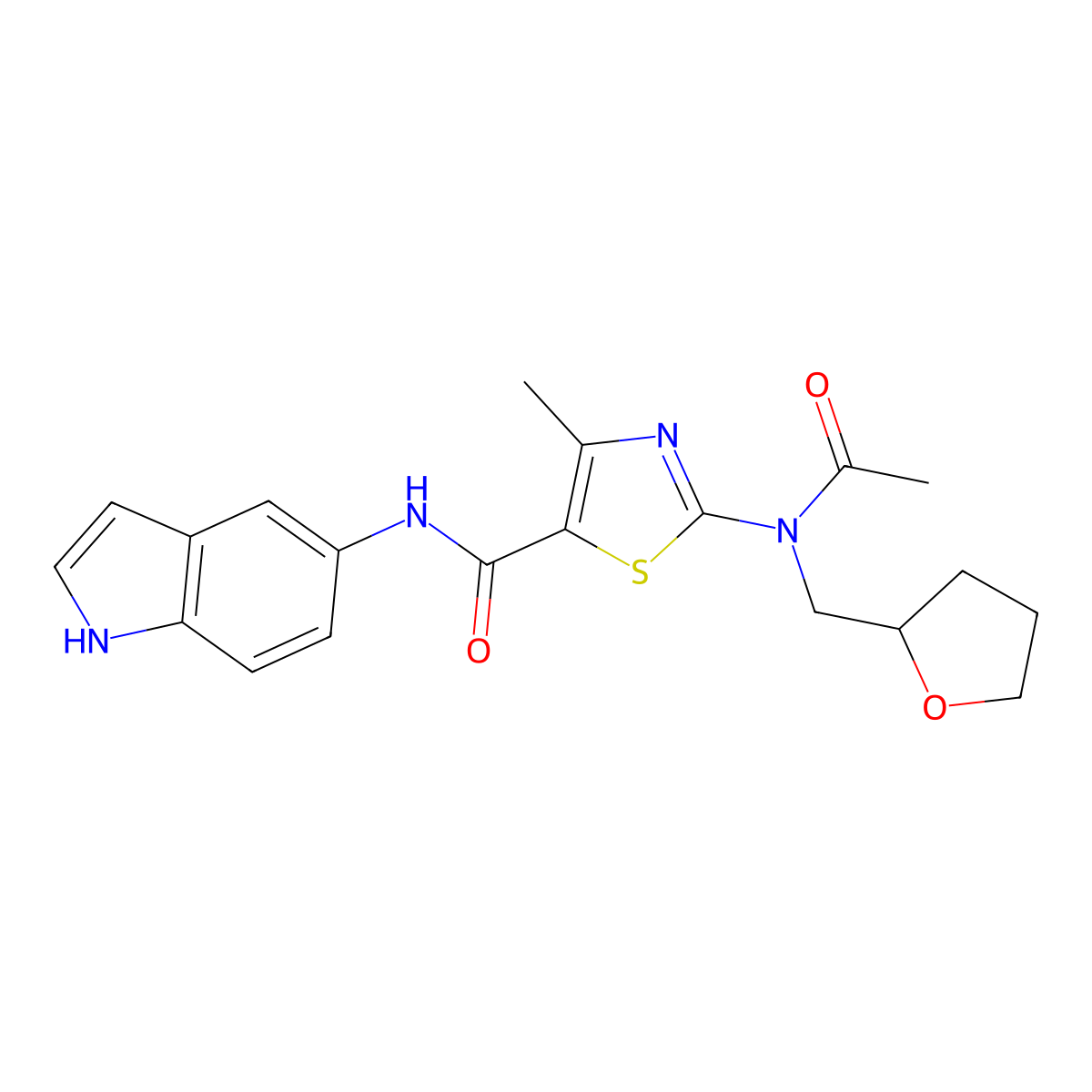 2-[acetyl(tetrahydro-2-furanylmethyl)amino]-N-(1H-indol-5-yl)-4-methyl-1,3-thiazole-5-carboxamide molecular structure, CAS 1224164-65-1