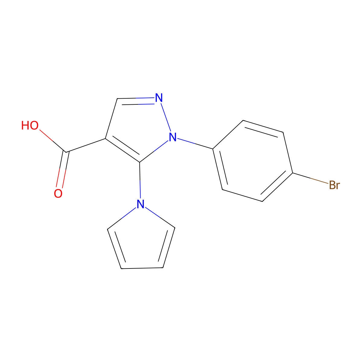 1-(4-bromophenyl)-5-(1H-pyrrol-1-yl)-1H-pyrazole-4-carboxylic acid molecular structure, CAS 1224164-73-1