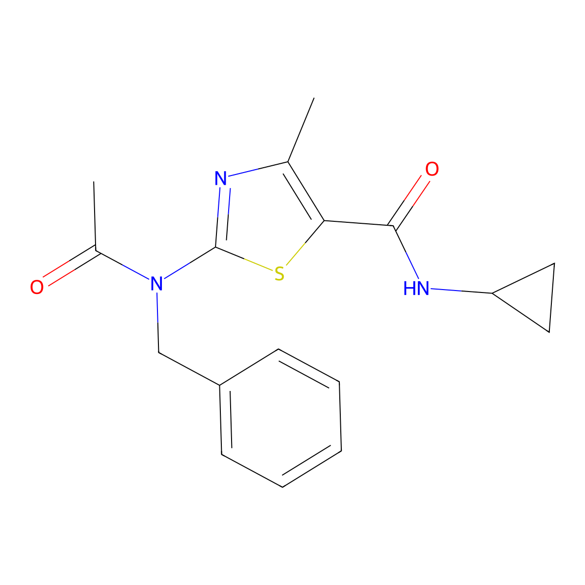 2-[acetyl(benzyl)amino]-N-cyclopropyl-4-methyl-1,3-thiazole-5-carboxamide molecular structure, CAS 1224164-77-5