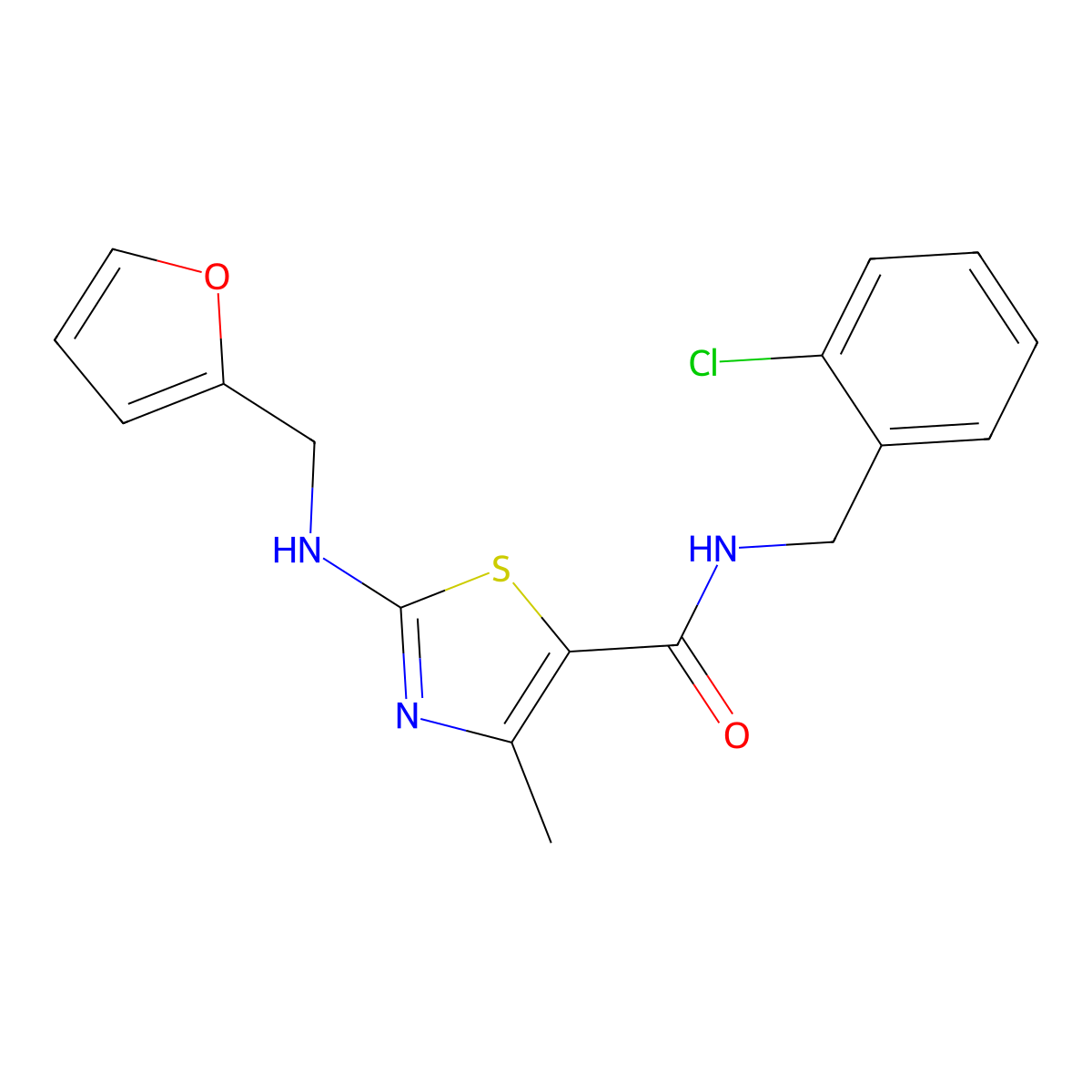 N-(2-chlorobenzyl)-2-[(furan-2-ylmethyl)amino]-4-methyl-1,3-thiazole-5-carboxamide molecular structure, CAS 1224164-88-8