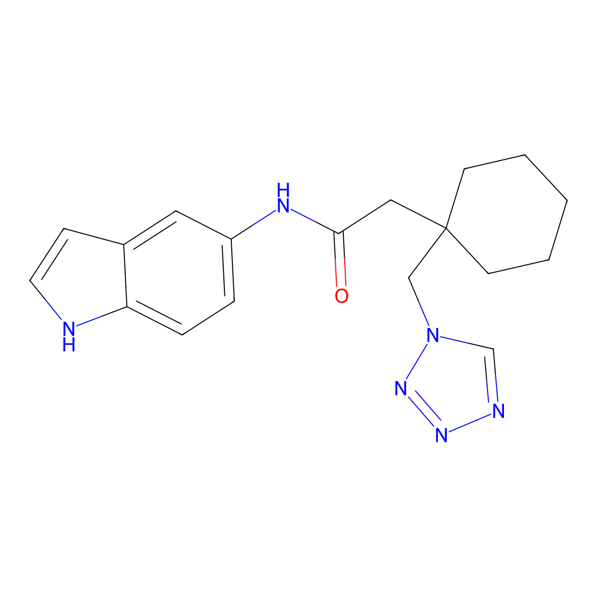 N-(1H-indol-5-yl)-2-[1-(1H-tetrazol-1-ylmethyl)cyclohexyl]acetamide molecular structure, CAS 1224165-40-5