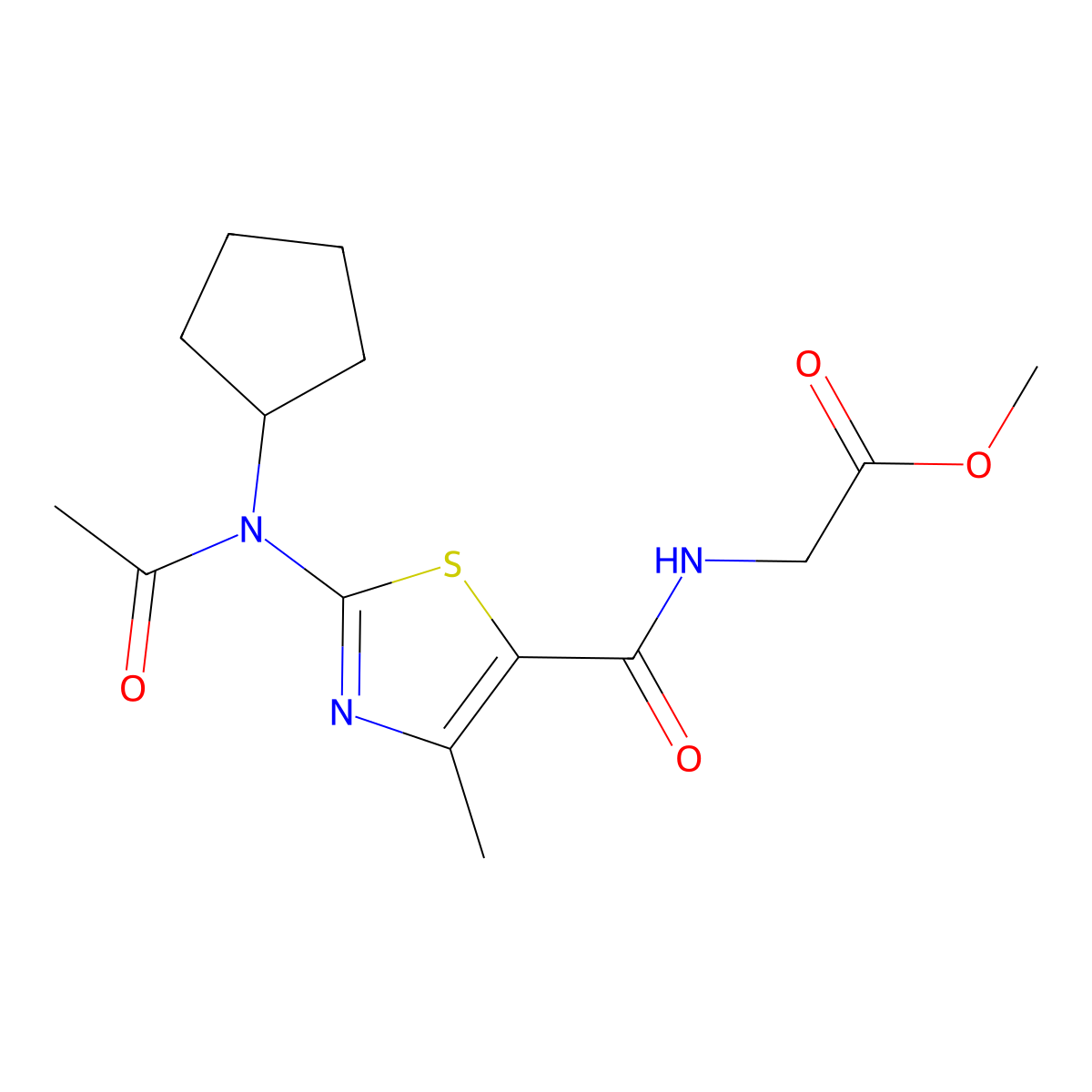 Methyl 2-[({2-[acetyl(cyclopentyl)amino]-4-methyl-1,3-thiazol-5-yl}carbonyl)amino]acetate molecular structure, CAS 1224165-68-7