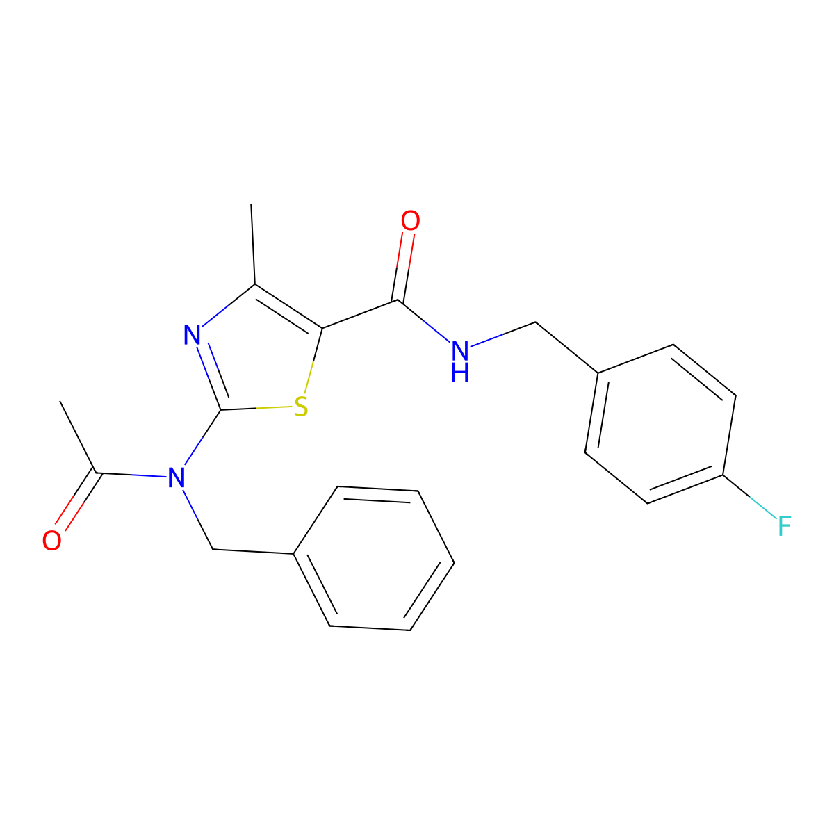 2-[acetyl(benzyl)amino]-N-(4-fluorobenzyl)-4-methyl-1,3-thiazole-5-carboxamide molecular structure, CAS 1224165-83-6