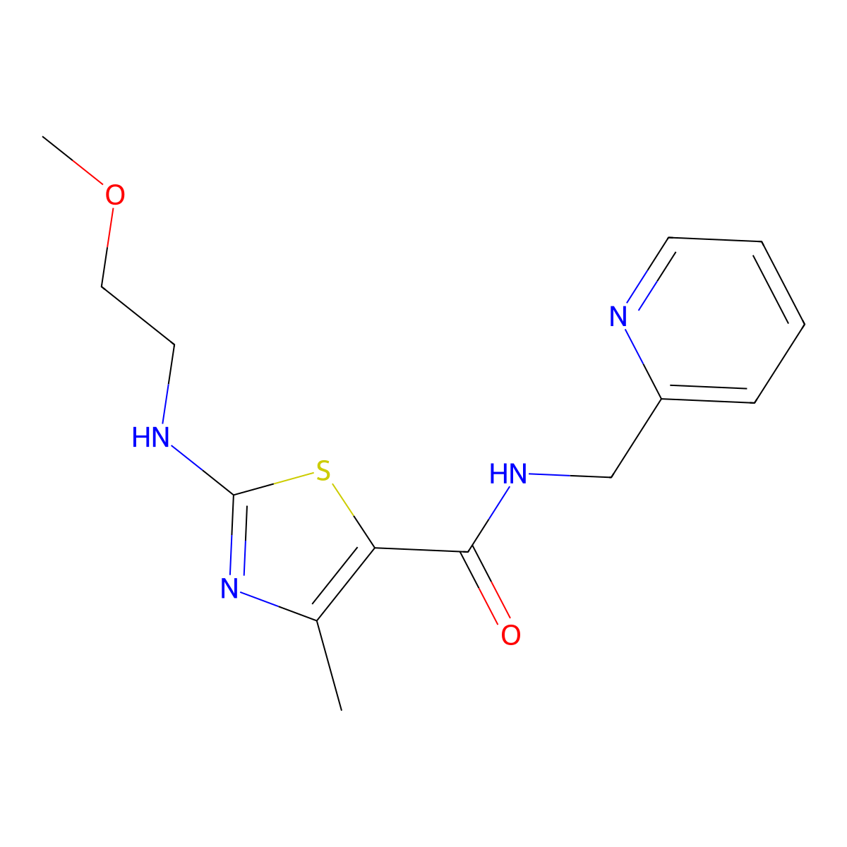2-[(2-methoxyethyl)amino]-4-methyl-N-(pyridin-2-ylmethyl)-1,3-thiazole-5-carboxamide molecular structure, CAS 1224166-18-0