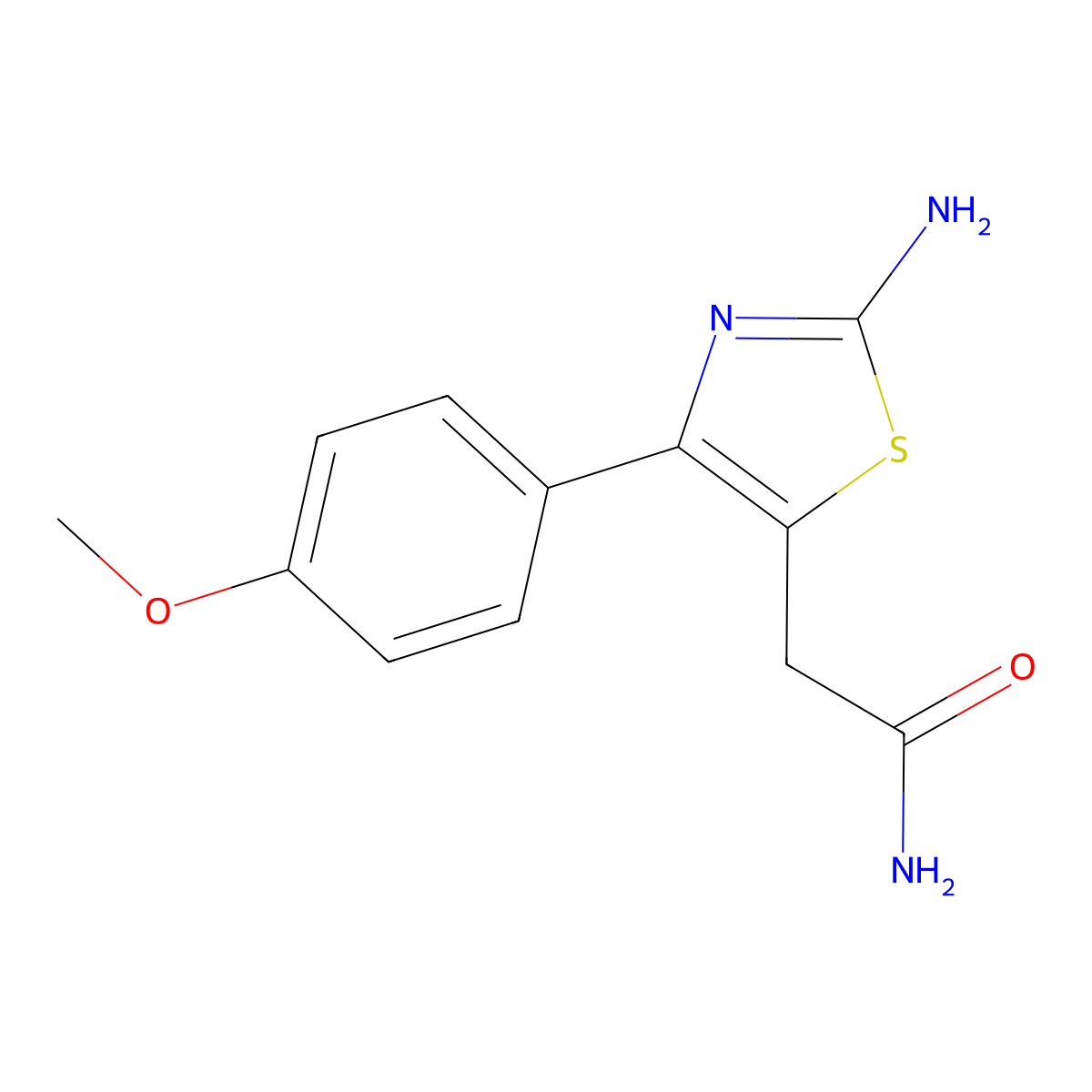 2-(2-Amino-4-(4-methoxyphenyl)thiazol-5-yl)acetamide molecular structure, CAS 1224166-24-8