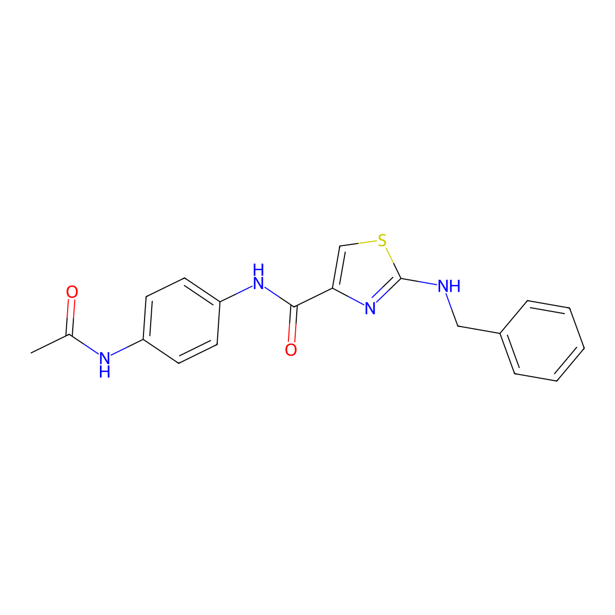 N-[4-(acetylamino)phenyl]-2-(benzylamino)-1,3-thiazole-4-carboxamide molecular structure, CAS 1224166-37-3
