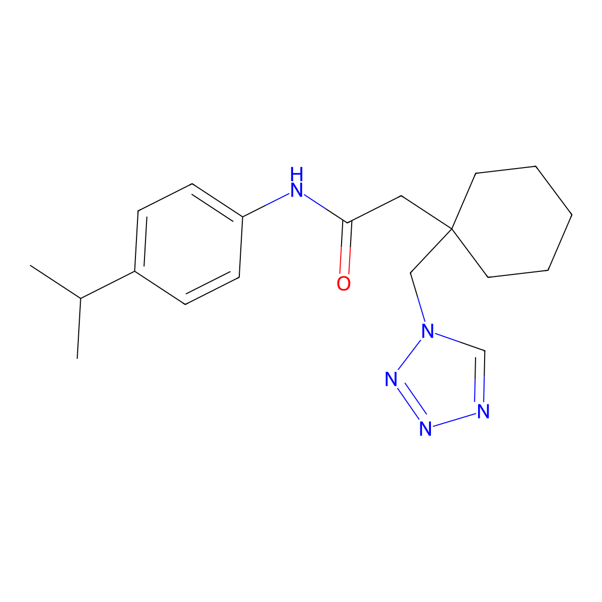 N-[4-(propan-2-yl)phenyl]-2-[1-(1H-tetrazol-1-ylmethyl)cyclohexyl]acetamide molecular structure, CAS 1224166-53-3
