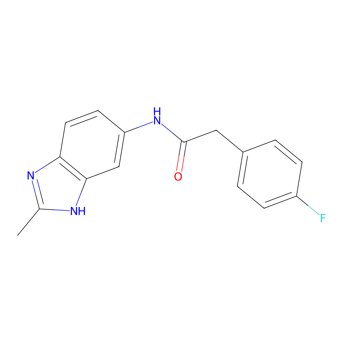 2-(4-fluorophenyl)-N-(2-methyl-1H-benzimidazol-5-yl)acetamide molecular structure, CAS 1224166-57-7