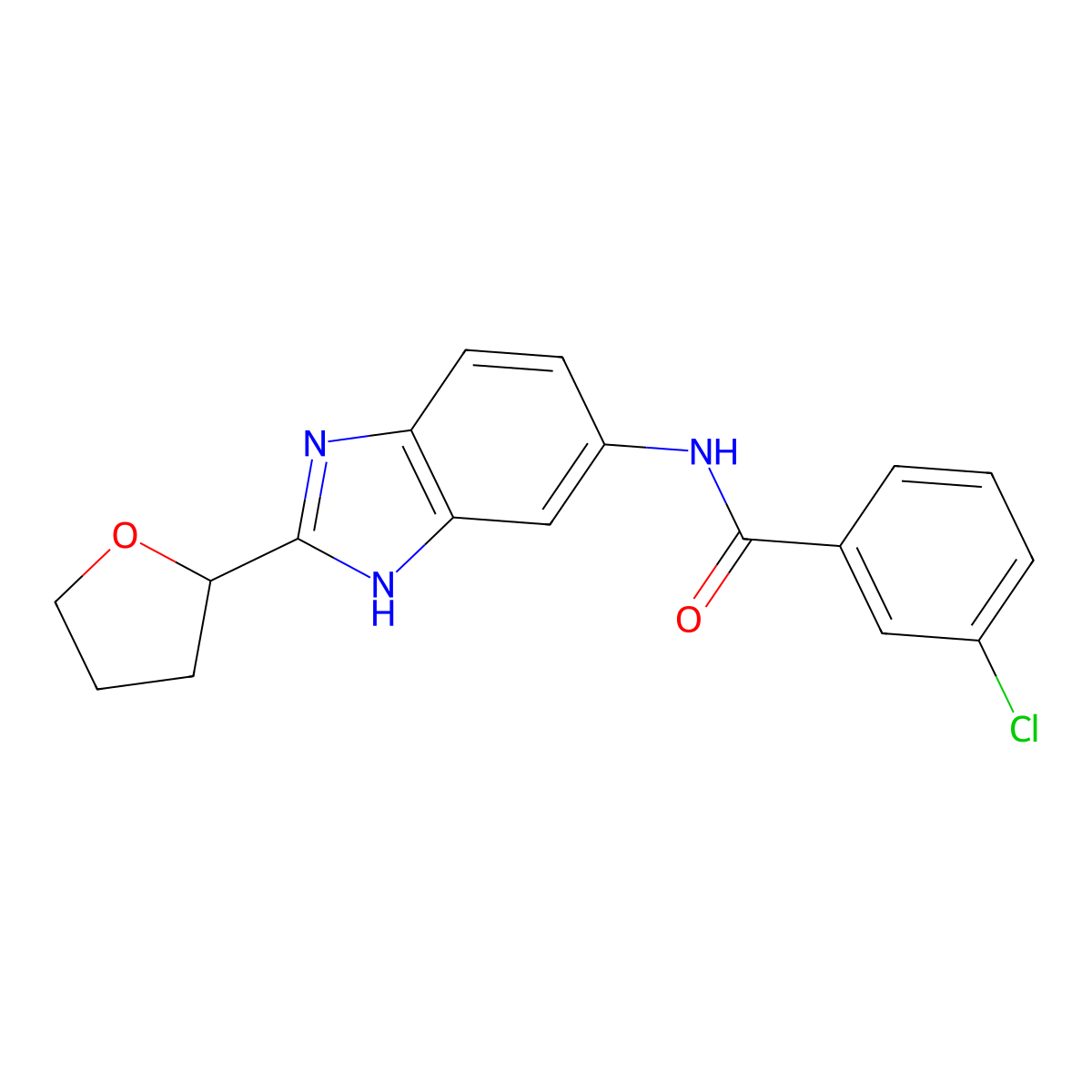 3-chloro-N-[2-(tetrahydrofuran-2-yl)-1H-benzimidazol-5-yl]benzamide molecular structure, CAS 1224166-58-8