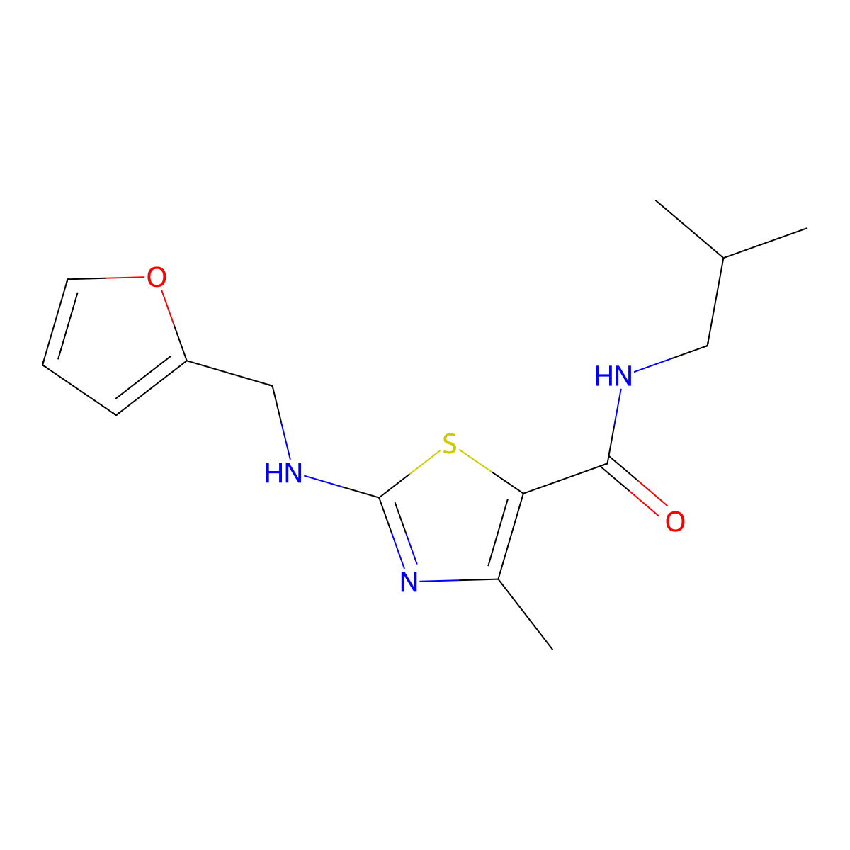2-[(furan-2-ylmethyl)amino]-4-methyl-N-(2-methylpropyl)-1,3-thiazole-5-carboxamide molecular structure, CAS 1224166-89-5