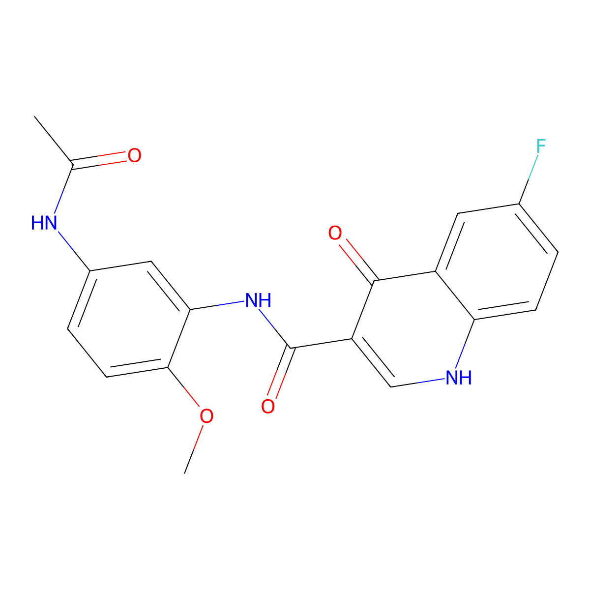 N-[5-(acetylamino)-2-methoxyphenyl]-6-fluoro-4-oxo-1,4-dihydroquinoline-3-carboxamide molecular structure, CAS 1224167-04-7