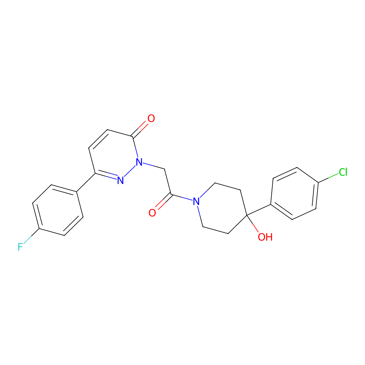 2-{2-[4-(4-chlorophenyl)-4-hydroxy-1-piperidinyl]-2-oxoethyl}-6-(4-fluorophenyl)-3(2H)-pyridazinone molecular structure, CAS 1224167-24-1