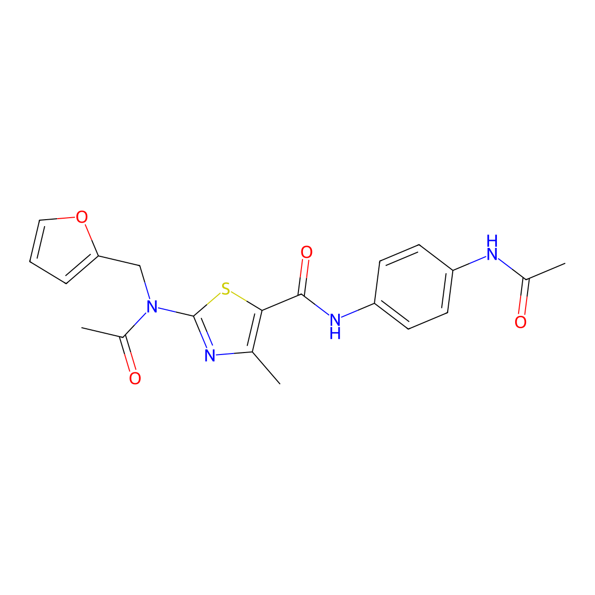 N-[4-(acetylamino)phenyl]-2-[acetyl(furan-2-ylmethyl)amino]-4-methyl-1,3-thiazole-5-carboxamide molecular structure, CAS 1224167-63-8