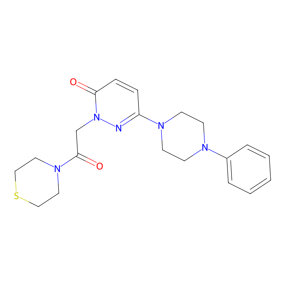 2-[2-oxo-2-(thiomorpholin-4-yl)ethyl]-6-(4-phenylpiperazin-1-yl)pyridazin-3(2H)-one molecular structure, CAS 1224167-65-0
