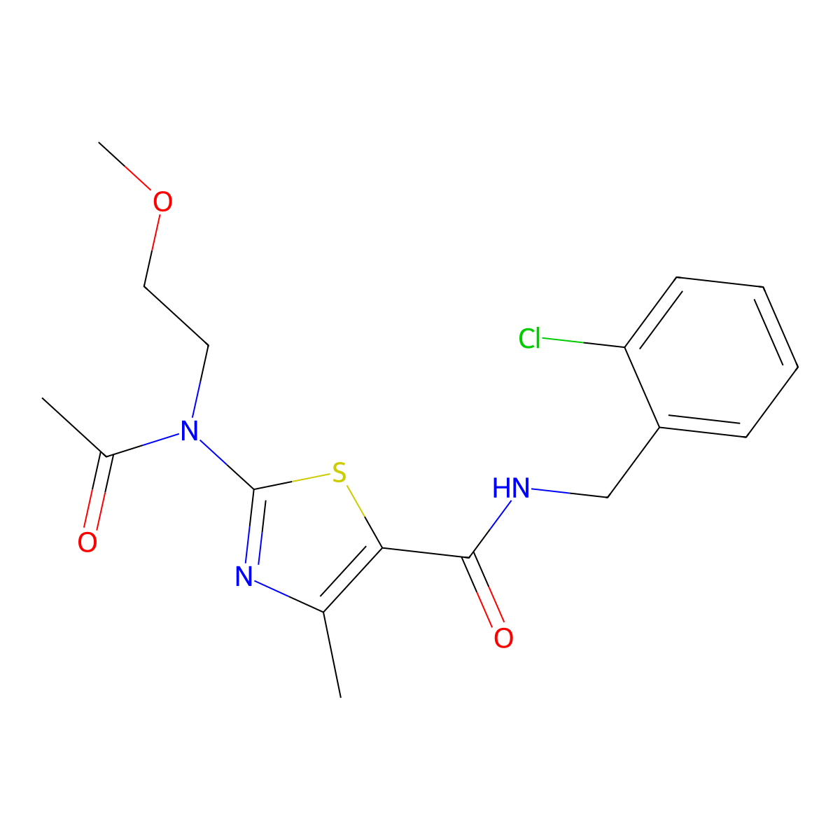2-[acetyl(2-methoxyethyl)amino]-N-(2-chlorobenzyl)-4-methyl-1,3-thiazole-5-carboxamide molecular structure, CAS 1224167-87-6