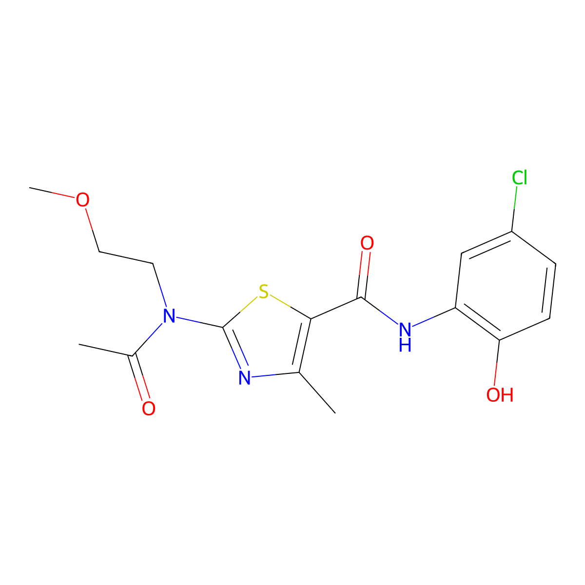 2-[acetyl(2-methoxyethyl)amino]-N-(5-chloro-2-hydroxyphenyl)-4-methyl-1,3-thiazole-5-carboxamide molecular structure, CAS 1224168-08-4