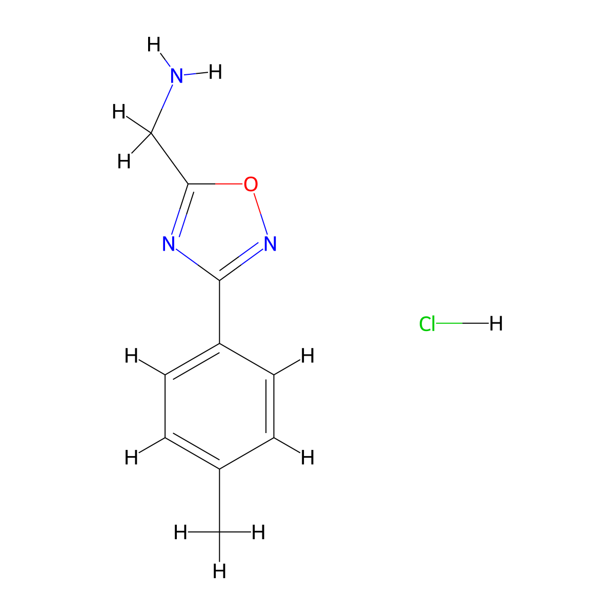 {[3-(4-Methylphenyl)-1,2,4-oxadiazol-5-yl]methyl}amine hydrochloride molecular structure, CAS 1224168-35-7