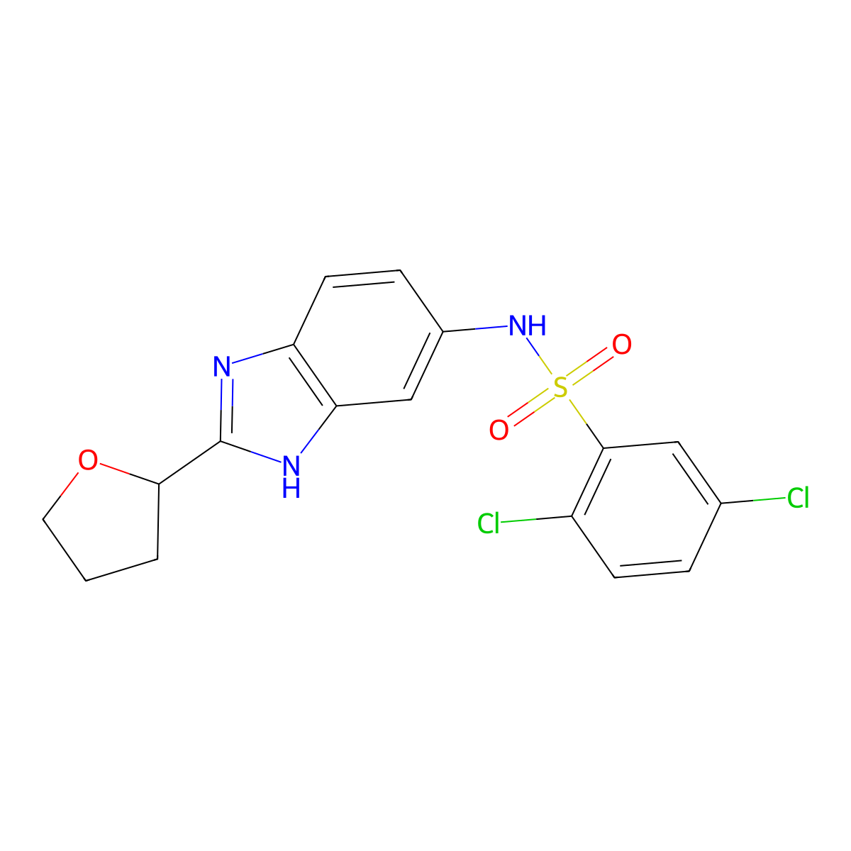 2,5-dichloro-N-[2-(tetrahydrofuran-2-yl)-1H-benzimidazol-6-yl]benzenesulfonamide molecular structure, CAS 1224168-38-0