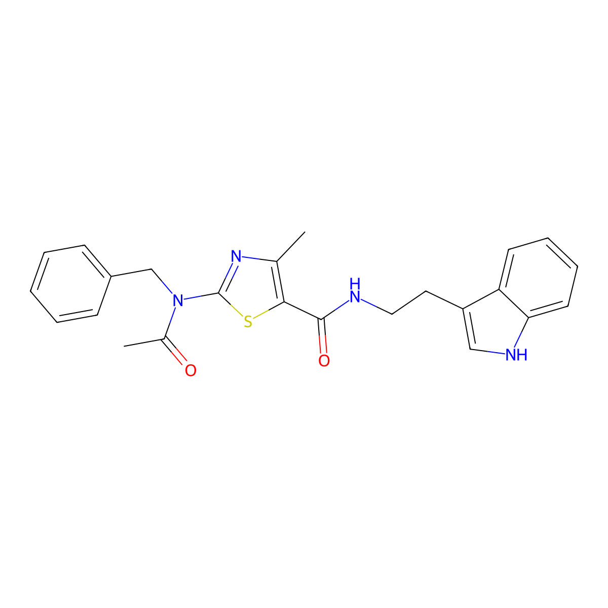 2-[acetyl(benzyl)amino]-N-[2-(1H-indol-3-yl)ethyl]-4-methyl-1,3-thiazole-5-carboxamide molecular structure, CAS 1224168-84-6