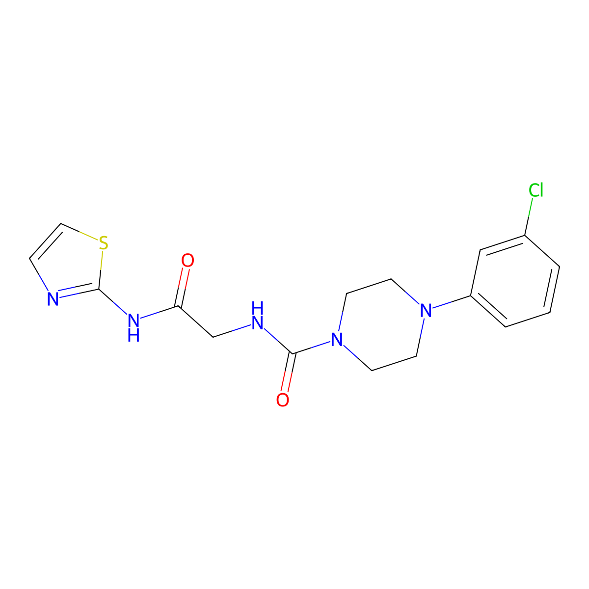 4-(3-chlorophenyl)-N-[2-oxo-2-(1,3-thiazol-2-ylamino)ethyl]piperazine-1-carboxamide molecular structure, CAS 1224168-85-7