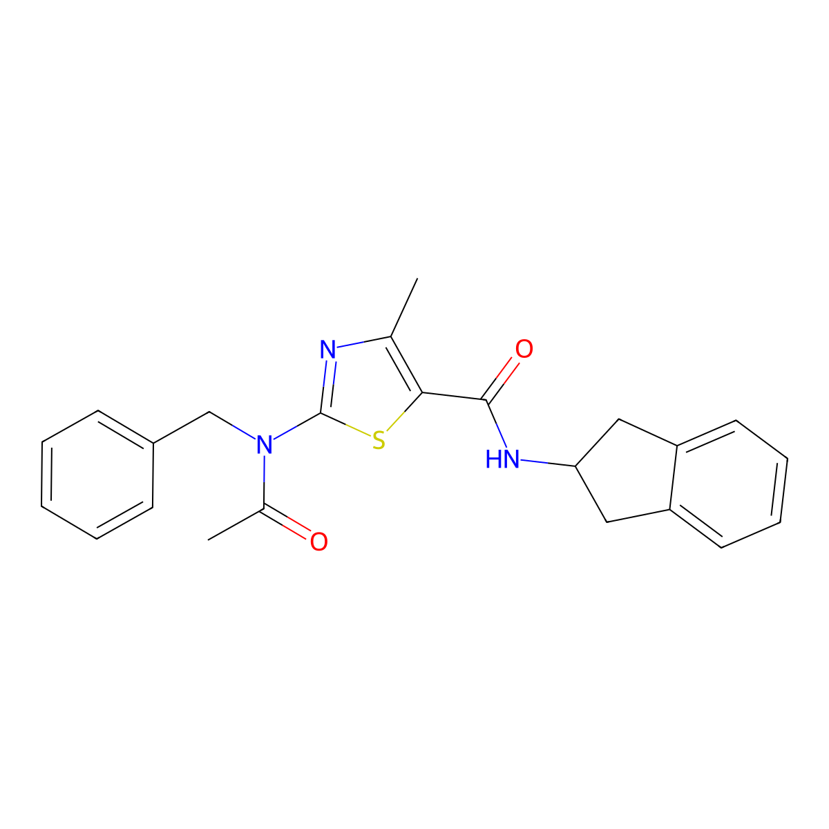 2-[acetyl(benzyl)amino]-N-(2,3-dihydro-1H-inden-2-yl)-4-methyl-1,3-thiazole-5-carboxamide molecular structure, CAS 1224169-18-9