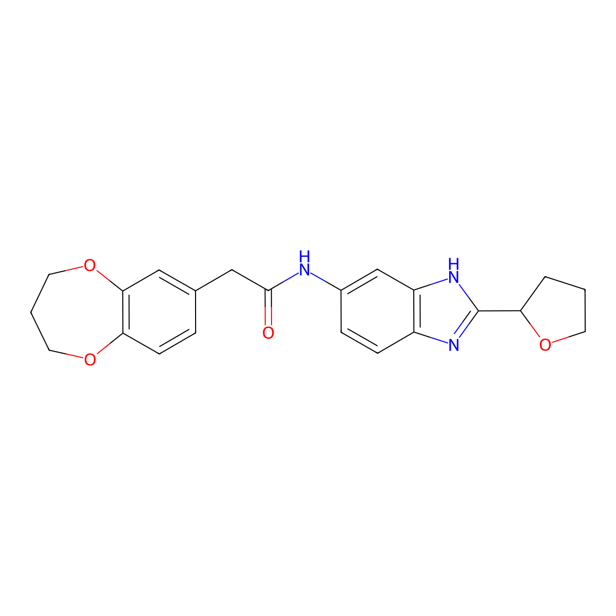 2-(3,4-dihydro-2H-1,5-benzodioxepin-7-yl)-N-[2-(tetrahydrofuran-2-yl)-1H-benzimidazol-5-yl]acetamide molecular structure, CAS 1224169-37-2