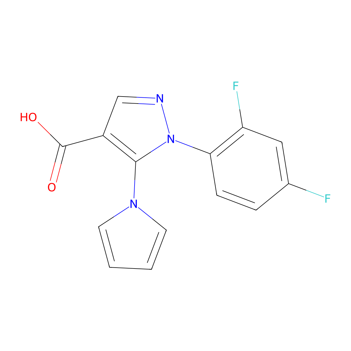1-(2,4-difluorophenyl)-5-(1H-pyrrol-1-yl)-1H-pyrazole-4-carboxylic acid molecular structure, CAS 1224169-67-8