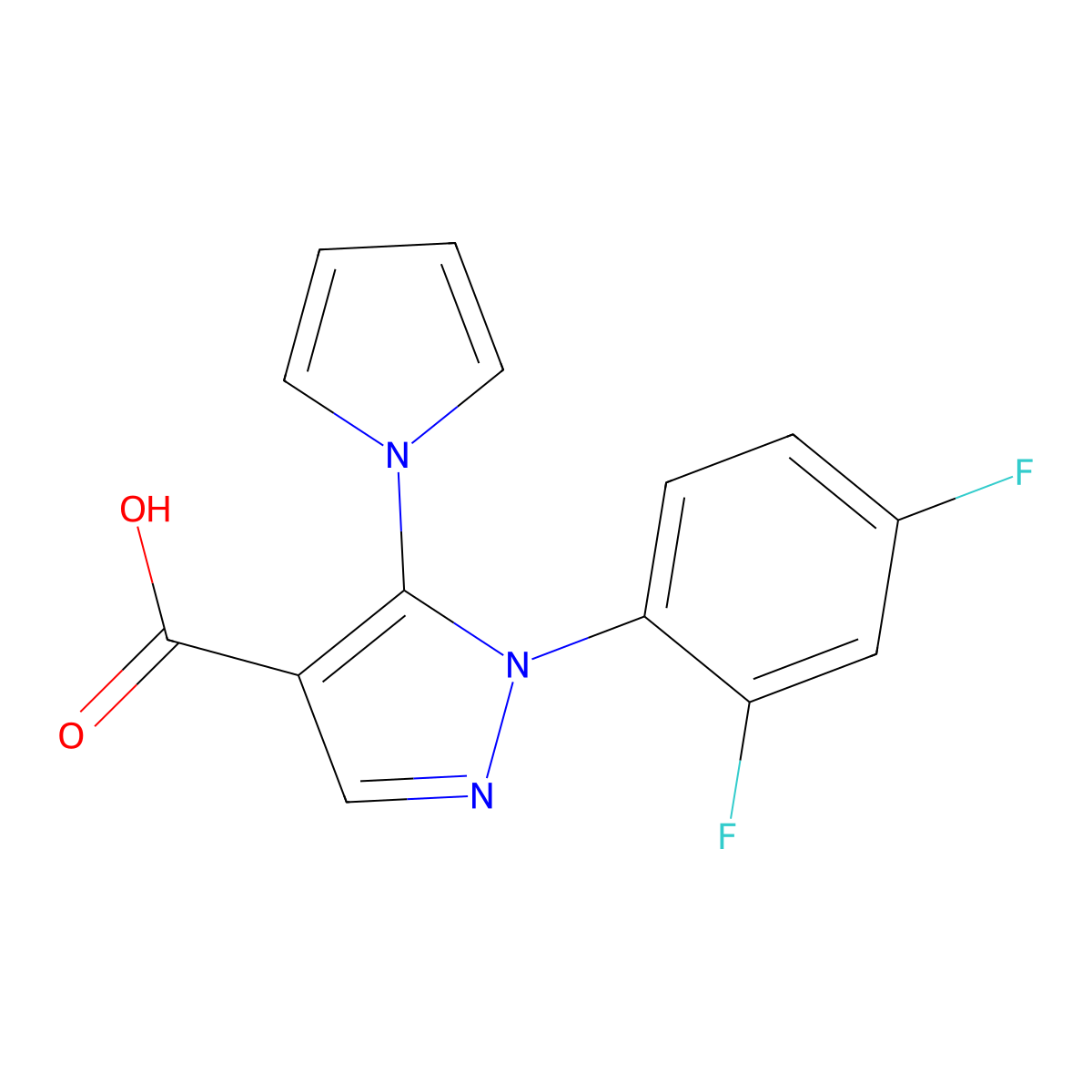 1-(2,4-difluorophenyl)-5-(1H-pyrrol-1-yl)-1H-pyrazole-4-carboxylic acid molecular structure, CAS 1224169-67-8