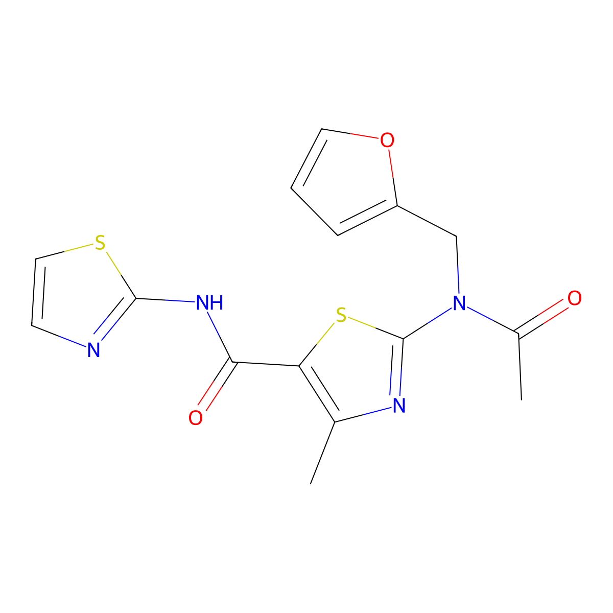 2-[acetyl(furan-2-ylmethyl)amino]-4-methyl-N-(1,3-thiazol-2-yl)-1,3-thiazole-5-carboxamide molecular structure, CAS 1224169-75-8