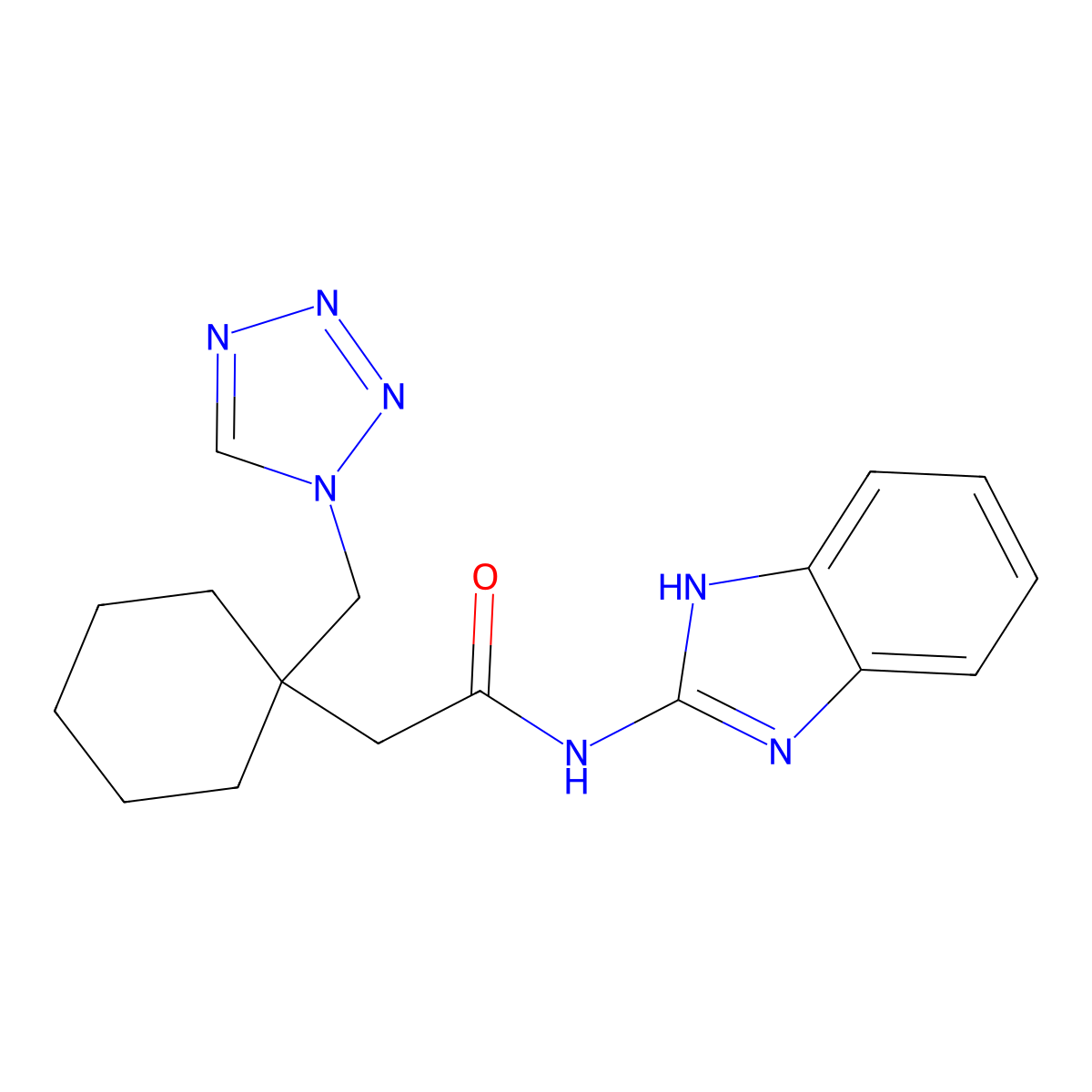 N-(1H-benzimidazol-2-yl)-2-[1-(1H-tetrazol-1-ylmethyl)cyclohexyl]acetamide molecular structure, CAS 1224169-86-1