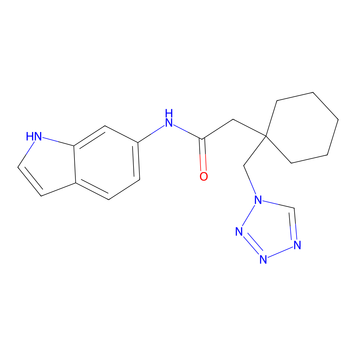 N-(1H-indol-6-yl)-2-[1-(1H-tetrazol-1-ylmethyl)cyclohexyl]acetamide molecular structure, CAS 1224170-11-9