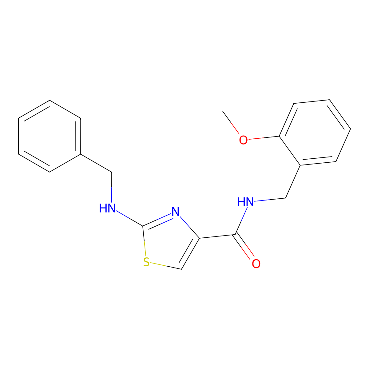 2-(benzylamino)-N-(2-methoxybenzyl)-1,3-thiazole-4-carboxamide molecular structure, CAS 1224170-64-2