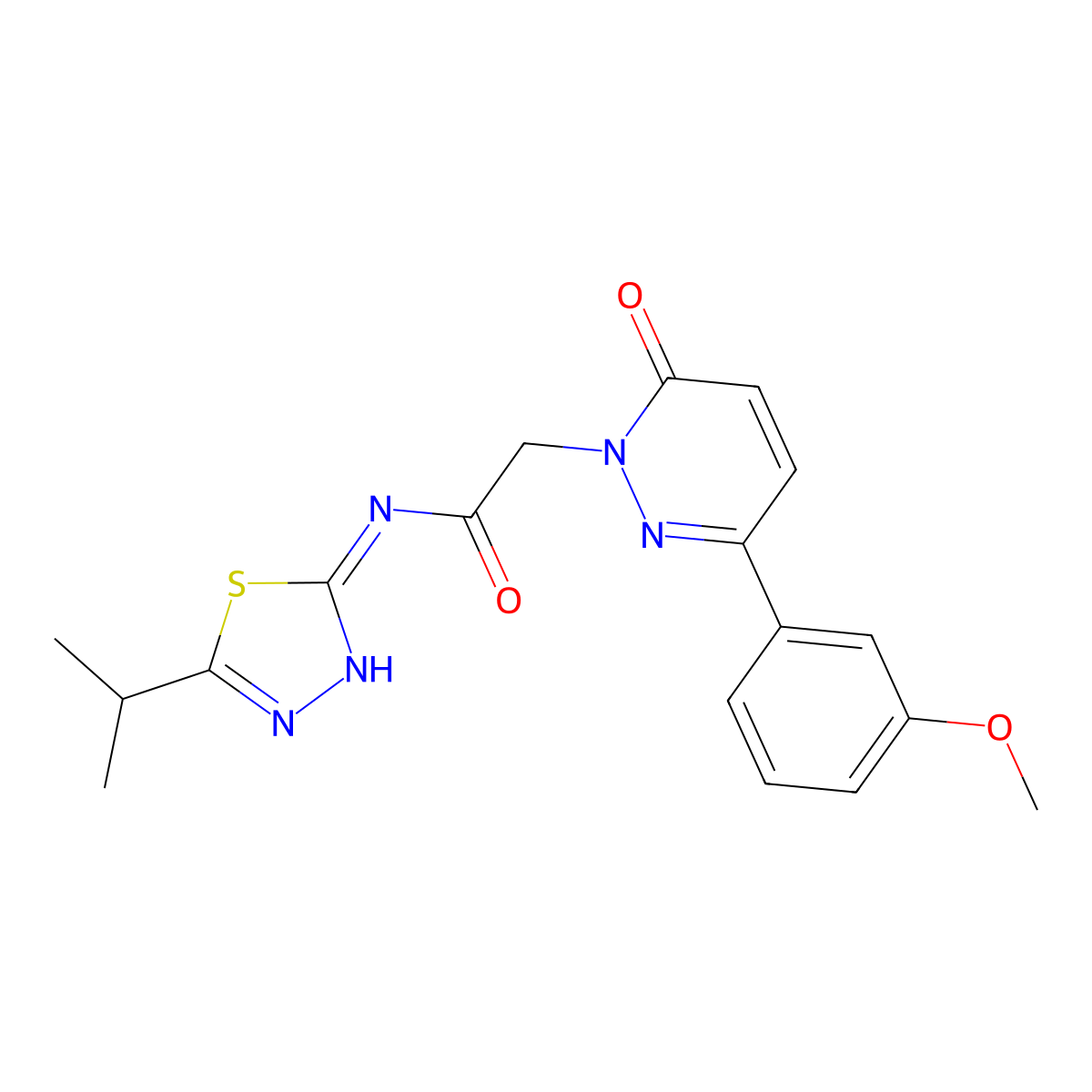 2-[3-(3-methoxyphenyl)-6-oxopyridazin-1(6H)-yl]-N-[(2E)-5-(propan-2-yl)-1,3,4-thiadiazol-2(3H)-ylidene]acetamide molecular structure, CAS 1224172-83-1