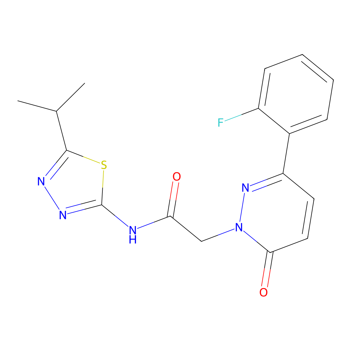 2-[3-(2-fluorophenyl)-6-oxopyridazin-1(6H)-yl]-N-[(2E)-5-(propan-2-yl)-1,3,4-thiadiazol-2(3H)-ylidene]acetamide molecular structure, CAS 1224172-89-7