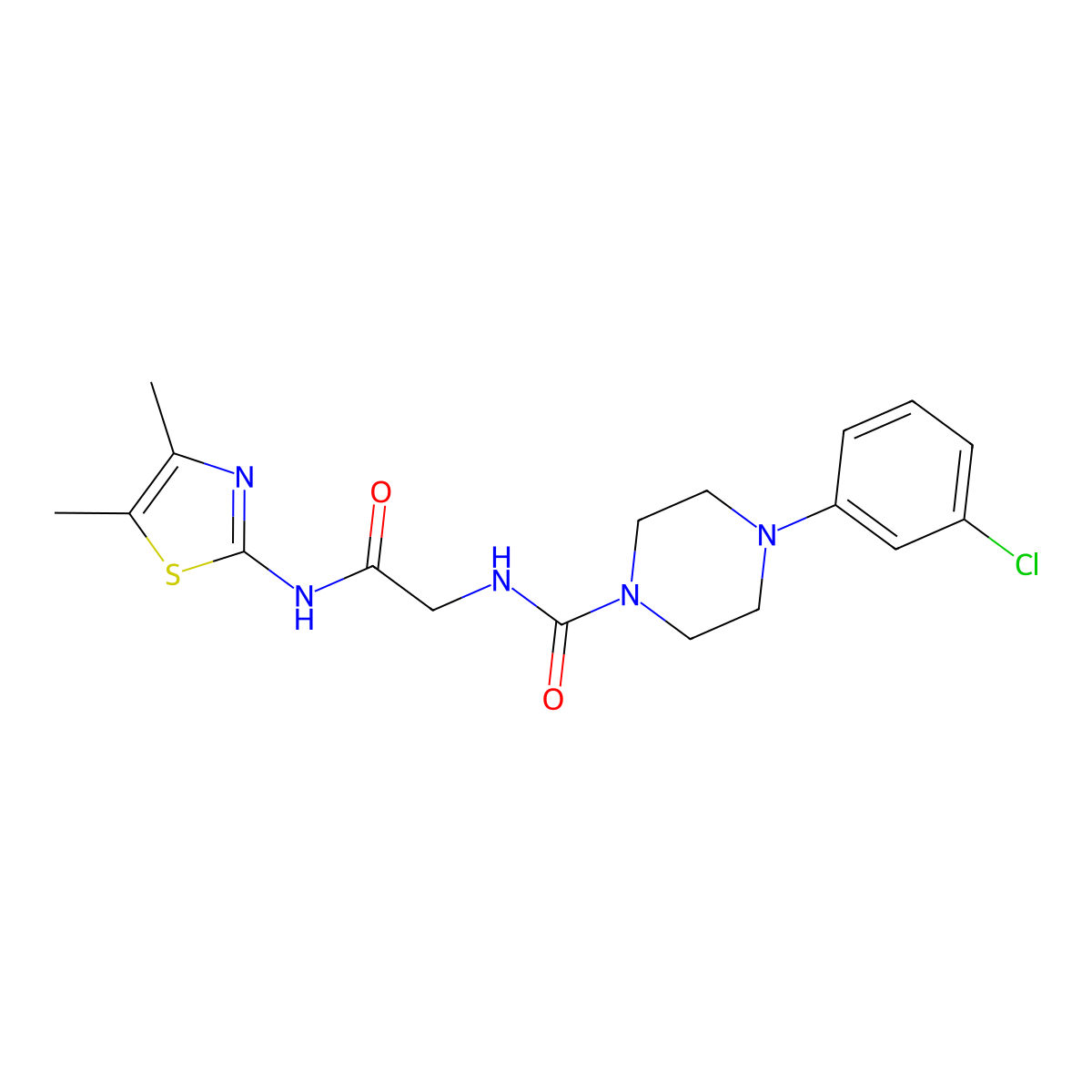 4-(3-chlorophenyl)-N-(2-{[(2E)-4,5-dimethyl-1,3-thiazol-2(3H)-ylidene]amino}-2-oxoethyl)piperazine-1-carboxamide molecular structure, CAS 1224172-91-1