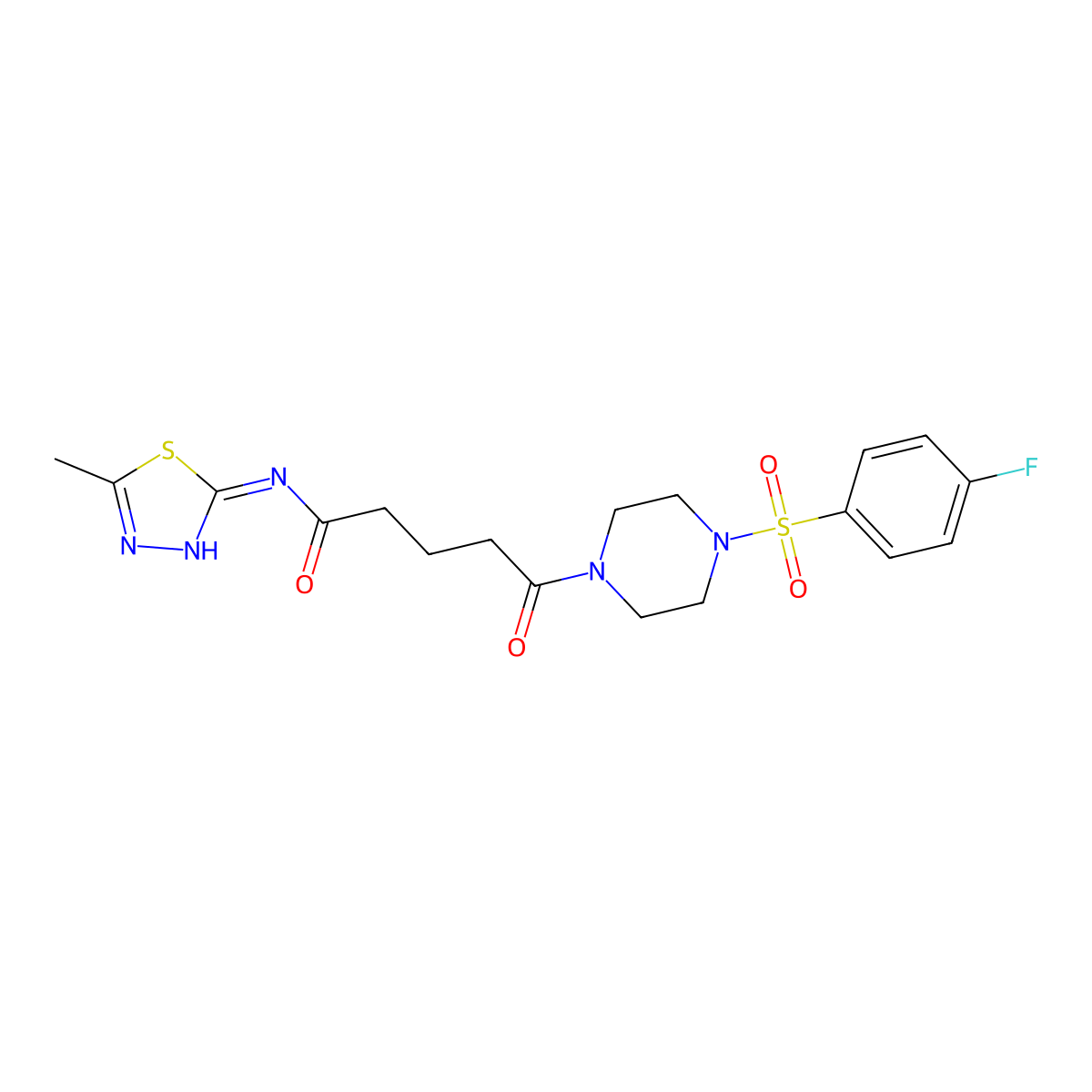 5-{4-[(4-fluorophenyl)sulfonyl]piperazin-1-yl}-N-[(2E)-5-methyl-1,3,4-thiadiazol-2(3H)-ylidene]-5-oxopentanamide molecular structure, CAS 1224173-10-7