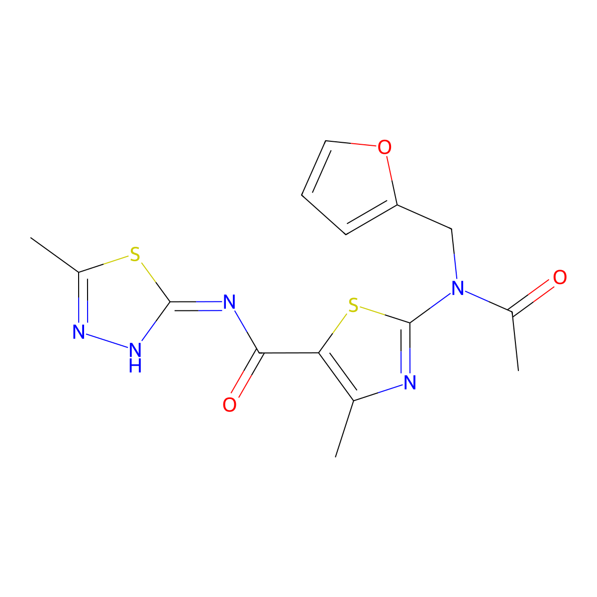 2-[acetyl(furan-2-ylmethyl)amino]-4-methyl-N-[(2E)-5-methyl-1,3,4-thiadiazol-2(3H)-ylidene]-1,3-thiazole-5-carboxamide molecular structure, CAS 1224173-11-8