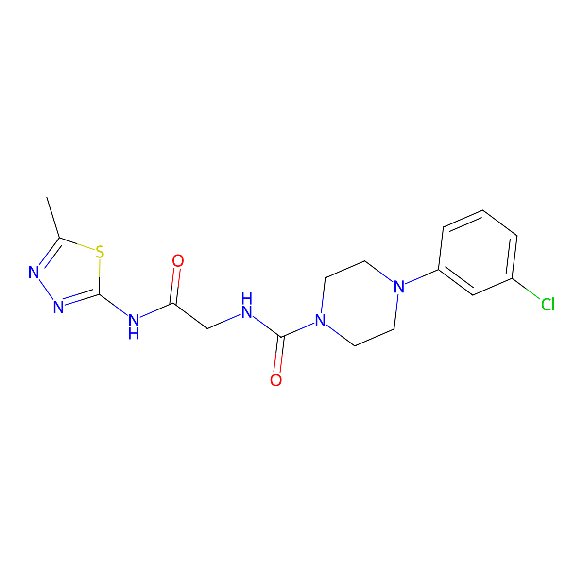 4-(3-chlorophenyl)-N-(2-{[(2Z)-5-methyl-1,3,4-thiadiazol-2(3H)-ylidene]amino}-2-oxoethyl)piperazine-1-carboxamide molecular structure, CAS 1224173-12-9