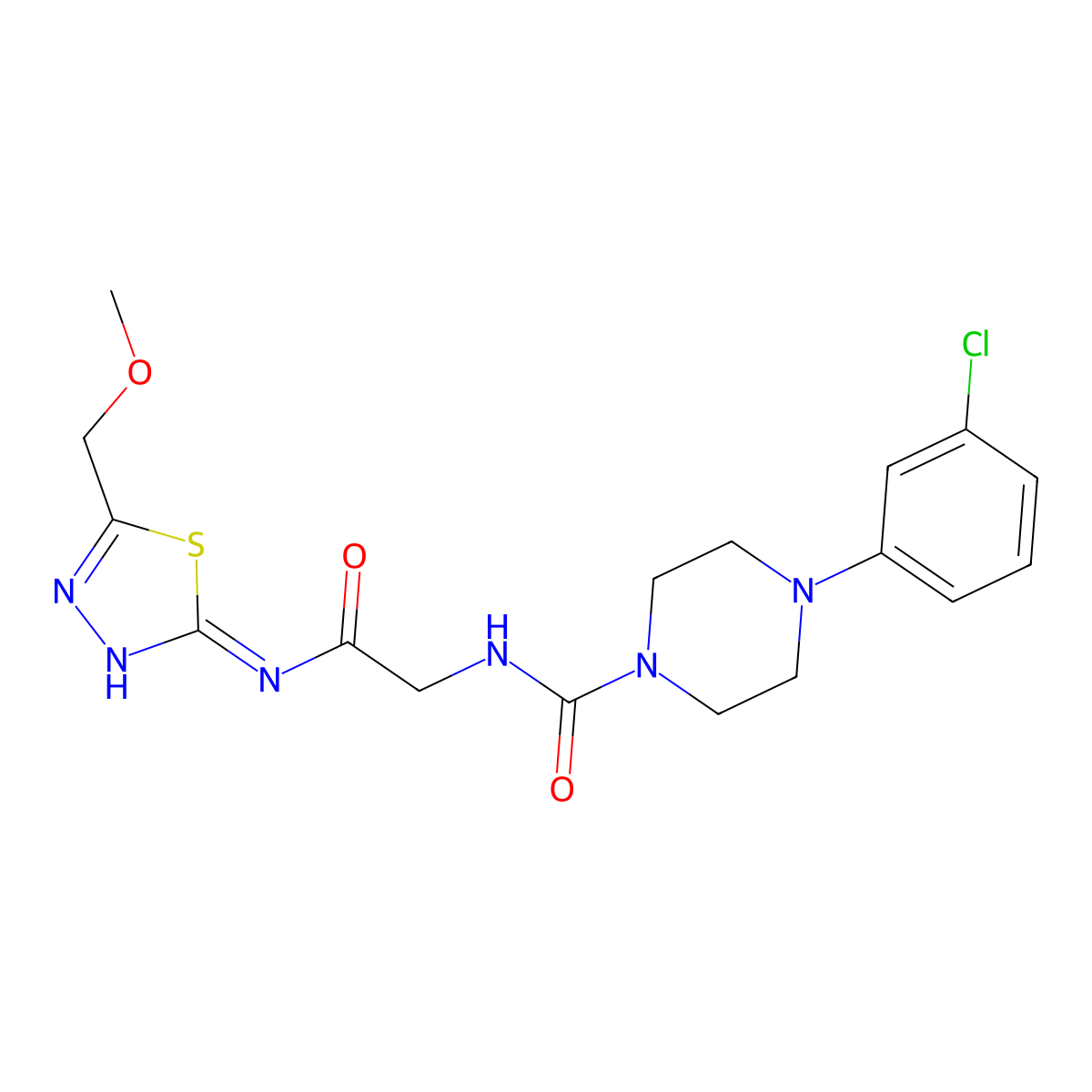 4-(3-chlorophenyl)-N-(2-{[(2Z)-5-(methoxymethyl)-1,3,4-thiadiazol-2(3H)-ylidene]amino}-2-oxoethyl)piperazine-1-carboxamide molecular structure, CAS 1224173-14-1