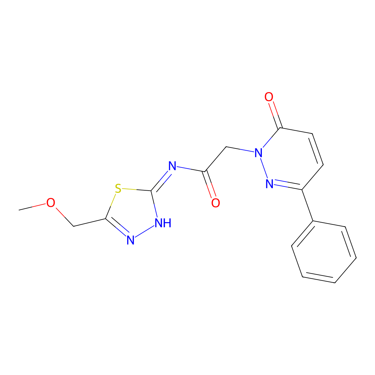 N-[(2E)-5-(methoxymethyl)-1,3,4-thiadiazol-2(3H)-ylidene]-2-(6-oxo-3-phenylpyridazin-1(6H)-yl)acetamide molecular structure, CAS 1224173-17-4