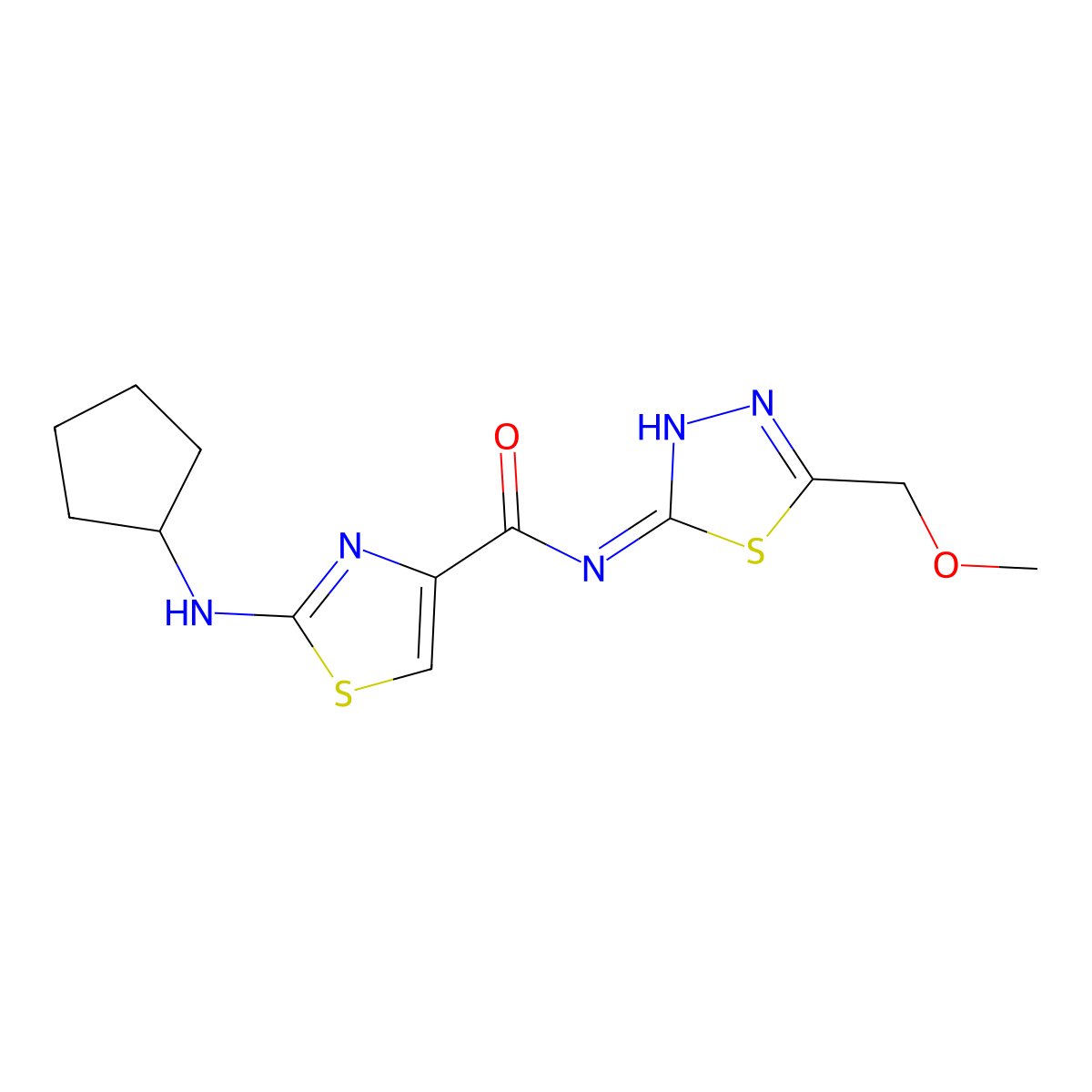 2-(cyclopentylamino)-N-[(2E)-5-(methoxymethyl)-1,3,4-thiadiazol-2(3H)-ylidene]-1,3-thiazole-4-carboxamide molecular structure, CAS 1224173-18-5