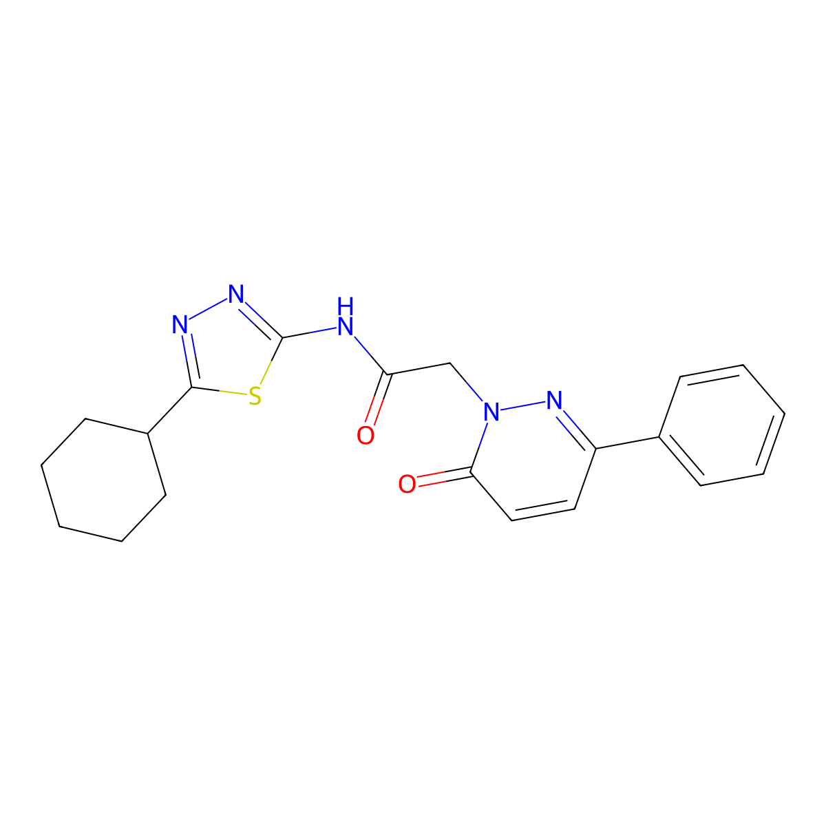 N-(5-cyclohexyl-1,3,4-thiadiazol-2-yl)-2-(6-oxo-3-phenylpyridazin-1(6H)-yl)acetamide molecular structure, CAS 1224173-25-4