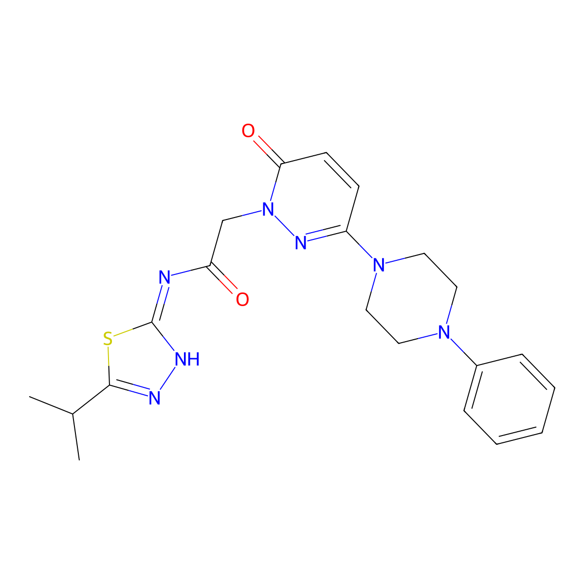 2-[6-oxo-3-(4-phenylpiperazin-1-yl)pyridazin-1(6H)-yl]-N-[(2E)-5-(propan-2-yl)-1,3,4-thiadiazol-2(3H)-ylidene]acetamide molecular structure, CAS 1224173-31-2