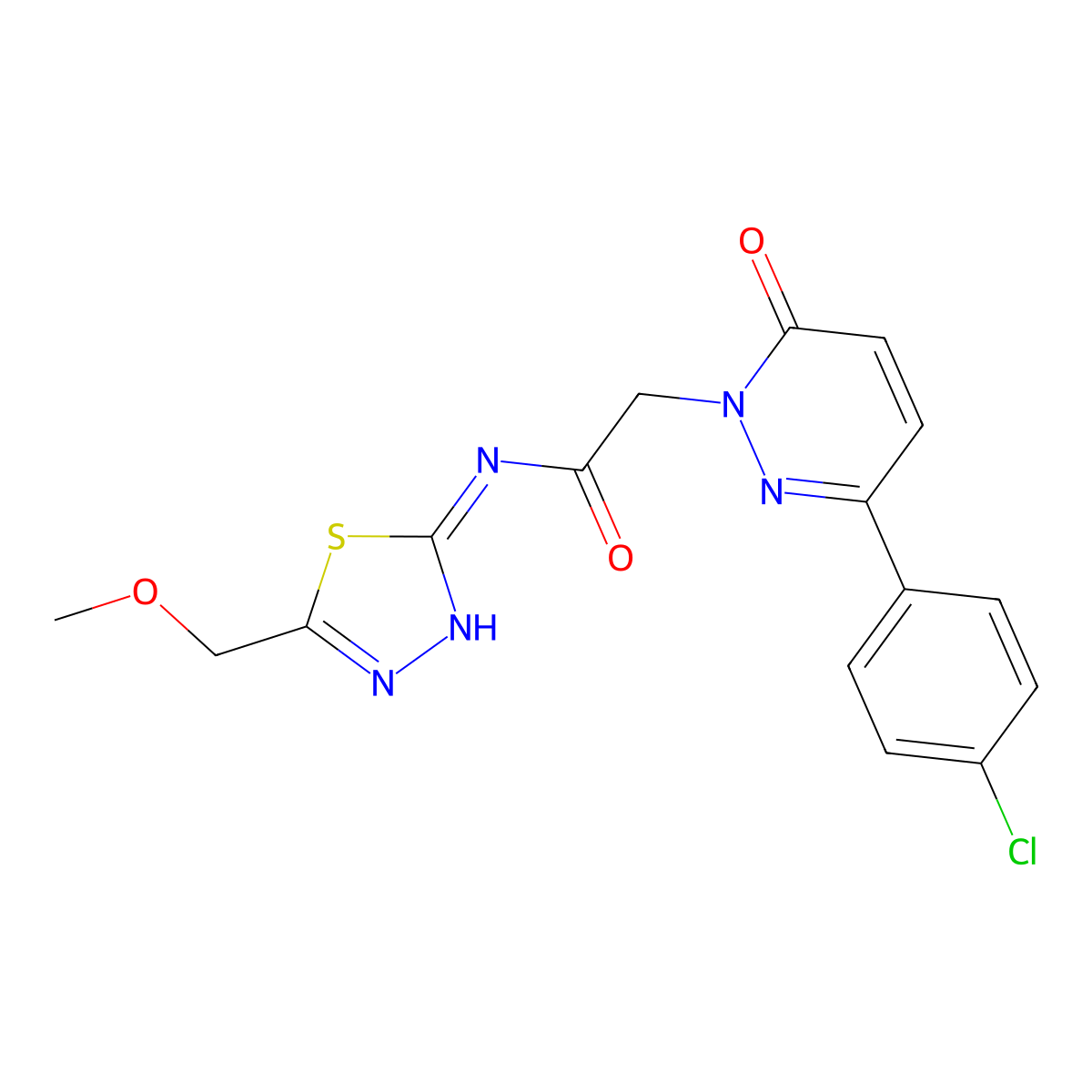 2-[3-(4-chlorophenyl)-6-oxopyridazin-1(6H)-yl]-N-[(2E)-5-(methoxymethyl)-1,3,4-thiadiazol-2(3H)-ylidene]acetamide molecular structure, CAS 1224173-32-3