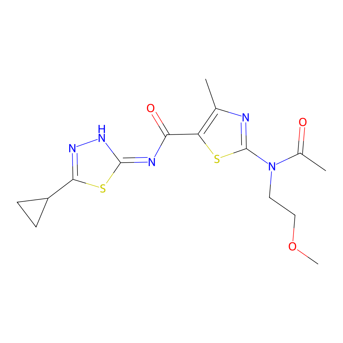 2-[acetyl(2-methoxyethyl)amino]-N-[(2E)-5-cyclopropyl-1,3,4-thiadiazol-2(3H)-ylidene]-4-methyl-1,3-thiazole-5-carboxamide molecular structure, CAS 1224173-36-7